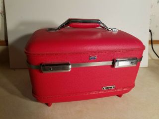 Vintage American Tourister Tiara Red Train Case W Key & More Bag Travel Luggage