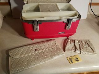 Vintage American Tourister Tiara Red Train Case w Key & More Bag Travel Luggage 2