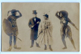 White Man,  Woman Dressed In Blackface,  Natives; Real Photo Postcard Rppc