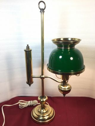 Vintage Brass Student Table Lamp Green Metal Shade 22 "