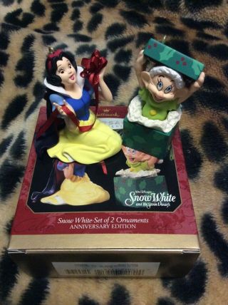 Hallmark Keepsake Snow White Dopey Set Of 2 Christmas Ornament 1997 Disney