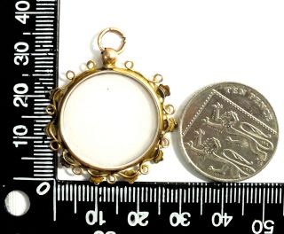 Vintage.  375 9ct YELLOW GOLD Floral Double Sided Glass Photo Pendant,  4.  5g - Y96 2
