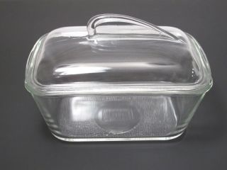 Vintage 1 - 1/2 Qt.  Glasbake Glass Bread Loaf Baking Pan With Art Deco Lid -