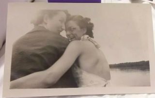 Vintage Old 1939 Photo Of 2 Affectionate Women Hugging Out On Boat In Lake
