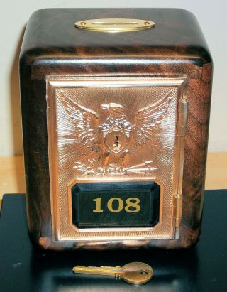 Post Office Box Door Bank - 1892/1895 Yale Eagle - Bevelad Glass - Walnut