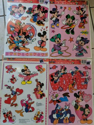 (4) Disney Mickey Mouse Window Decoration Sheets Cling Valentine 