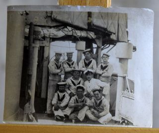 Vintage Military Photograph 9 Royal Navy Crew Posing On Deck Flood Houghton Ward