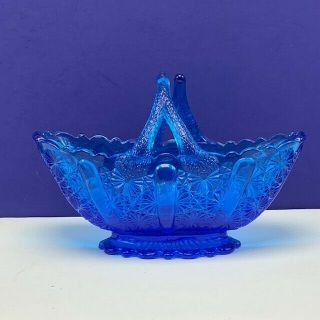 Fenton Glassware Vtg Depression Glass Cobalt Blue Colonial Basket Bowl Dish Mcm