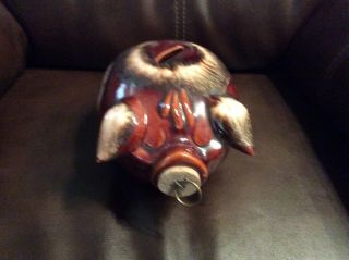 Vintage 1957 Hull Pottery “corky Pig” Piggy Bank Brown Glaze W Cork