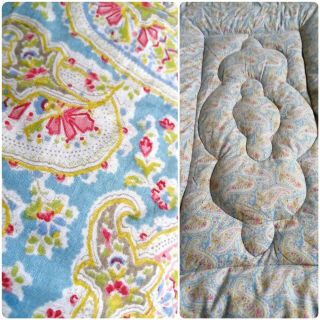 Vintage Feather Eiderdown Paisley Quilt Bed Single/topper Country Pink Blue