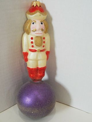 Christopher Radko Christmas Ornament Nutcracker Purple Ball Drop Blown Glass