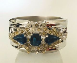 Vintage Mcclelland Barclay Bracelet Cuff Blue Rhinestone Tag