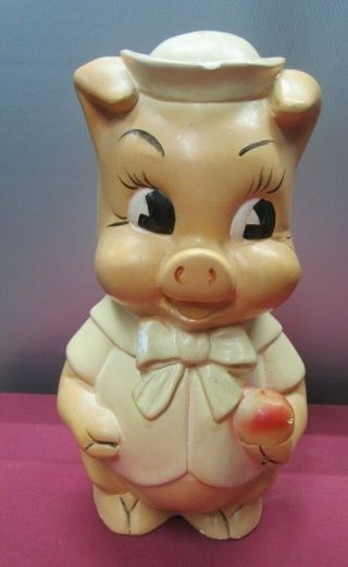 Vintage Chalkware Plaster Pig Piggy Bank 11.  5  Tall Hand Painted - No Cork