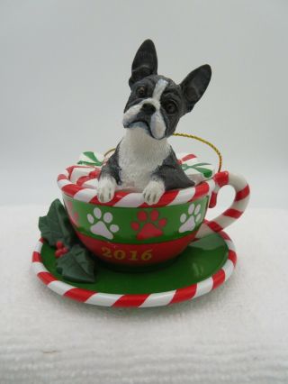 Danbury The 2016 Annual Boston Terrier Ornament " Holiday Tea Cup "