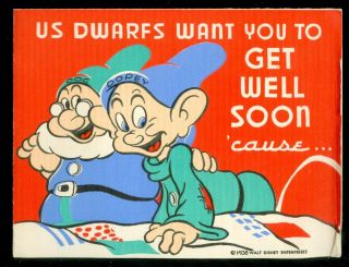 1938 Disney Snow White & 7 Dwarfs Get Well Card