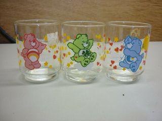 Care Bears 3 " Juice Glasses Cheer Good Luck Bedtime 1985 American Greetings
