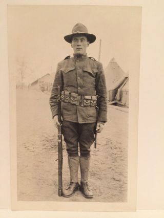 Vintage Military World War 1 Era Real Photo Postcard Rppc 1918 Soldier Uniform