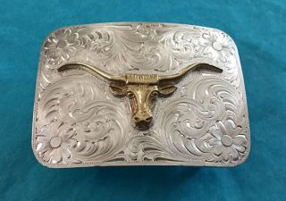 Vintage Montana Silversmiths Sterling Silver Plated Longhorn Steer Belt Buckle