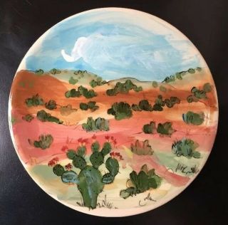 Santa Fe,  Nm - Vintage Art Pottery - Mei Ming Ware - Hand Painted “landscape” 1989 9”d