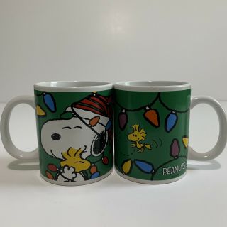 Peanuts Snoopy & Woodstock Christmas Lights Coffee Mug Tea Cup Galerie Set Of 2