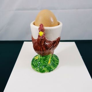 Vintage Egg Cup Ceramic farmhouse brown hen chicken holder breakfast stand 2