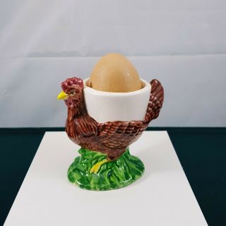 Vintage Egg Cup Ceramic farmhouse brown hen chicken holder breakfast stand 3