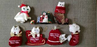 7 Fancy Feast Cat Christmas Ornaments 1992 1993 1995 1996 1997 1998 2000 Plush