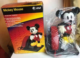 Vtg Large Disney Mickey Mouse Touch Tone Phone At&t 1990 Telephone Home,  Box