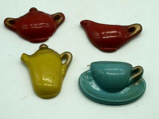 Vintage Chalkware Coffee Pot Cup Creamer And Sugar Wall Hanging Marked 10