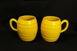 Two Yellow Acme Craftware Ceramic Barrel Shaped Heavy Weight Mugs Usa