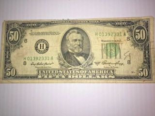 Vintage U.  S $50.  00 Federal Reserve Of St.  Louis,  Mo 1950 A Date H Bill