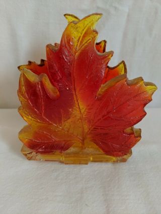 Wondermold Lucite Autumn Maple Leaf Letter Or Napkin Holder Orange Red Vintage