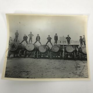 Vintage Loggers Logging Horses Scene 8” X 10” Photo Men Logs On Wagons