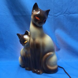 Mid Century Kron Siamese Cat Tv Lamp Night Light Glowing Eyes 1950s Vintage