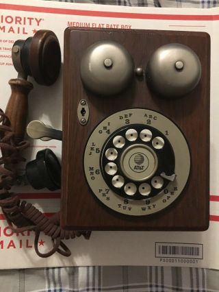 Vintage Wooden Wall Phone Rotary Look Dial At&t Bell Phone
