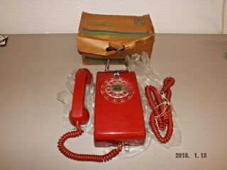 Vintage 70s Western Electric Red Rotary Dial Wall Telephone