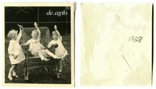 Vintage Photo From 1928 Cute Boy,  Sweet Little Girls,  Hands Up With Banana