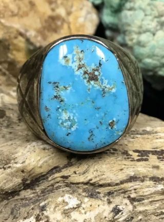 Large,  Old Pawn Native American Sterling Silver & Turquoise Vintage Ring,  14.  5g