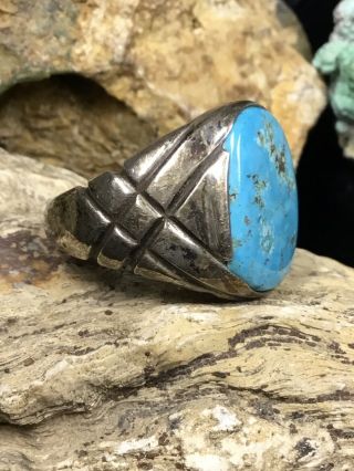 Large,  Old Pawn Native American Sterling Silver & Turquoise Vintage Ring,  14.  5g 2
