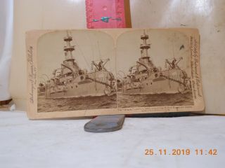 Antique Stereo - View Card,  Spanish American War Photo - Uss Oregon Battleship