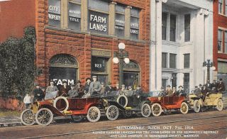 Menominee,  Mi,  Farmers In Cars On Way To Visit County Land,  Dated 1914