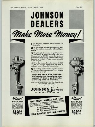 1938 Paper Ad Johnson Outboard Motor Motors Ms Md Models Seahorse Deluxe
