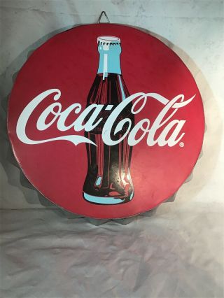 Coca - Cola Large Bottle Cap Metal Sign Red Wall Hanging Displays Coke 13”