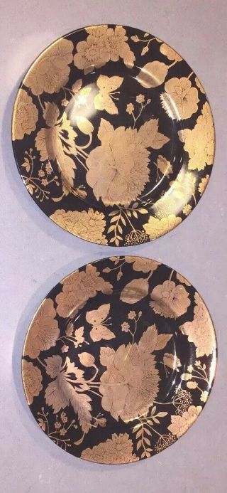 2 Vintage Fitz & Floyd 7 - 1/2 " Plate,  " Gold Brocade " 72 Butterfly Black Japan Kg