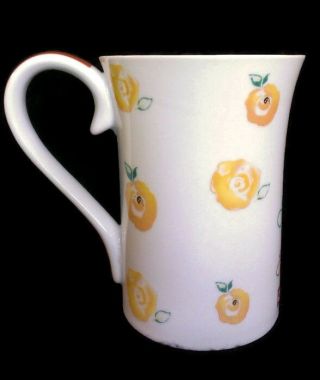 Kathy Davis Scatter Joy Friends Floral Porcelain Coffee Tea Cup Mug White Yellow