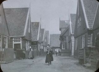 Street In Island Of Marken,  Holland,  Vintage Glass Photo Magic Lantern Slide