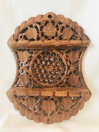 Vintage Carved Wood 12 Spoon Rack Collector Souvenir Display Holder India