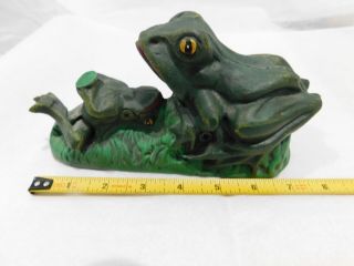 Vintage Cast Iron Mechanical Bank Two Bull Frogs Toads Unmarked.  Look At The Eyes
