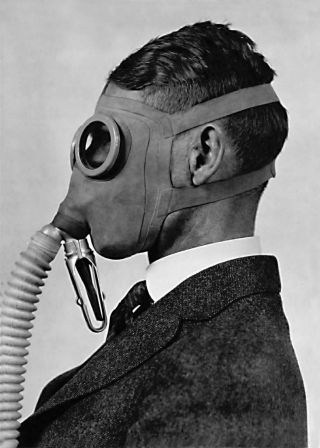Vintage Photo.  Army Gas Mask Chemical Warfare.  Photo Print 5x7