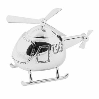 Bambino Silver Plated Helicopter Shape Money Box Piggy Bank Baby Gift